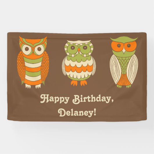 かわいいレトロフクロウパーソナライズされたズ茶 横断幕 (横)