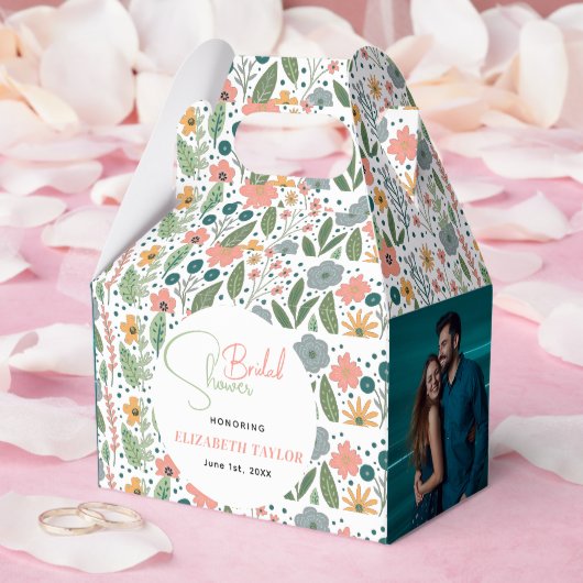 かわいいレトロフラワーのブライダルシャワー フェイバーボックス (ウェディング)