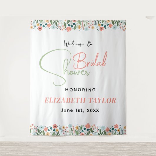 かわいいレトロフラワーの花嫁のシャワー タペストリー (正面)