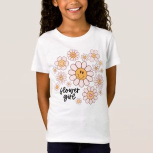 かわいいレトロフラワーガール、グルービーデイジー花模様 Tシャツ
