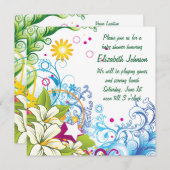 かわいいレトロフラワースターズ男女兼用ベビーシャワー 招待状 (正面/裏面)