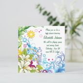 かわいいレトロフラワースターズ男女兼用ベビーシャワー 招待状 (スタンド正面)