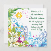 かわいいレトロフラワースターズ男女兼用ベビーシャワー 招待状 (正面)