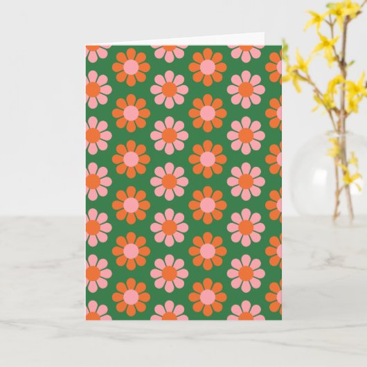 かわいいレトロフラワーピンクグリーン空白のすべての行事 カード (黄色い花)