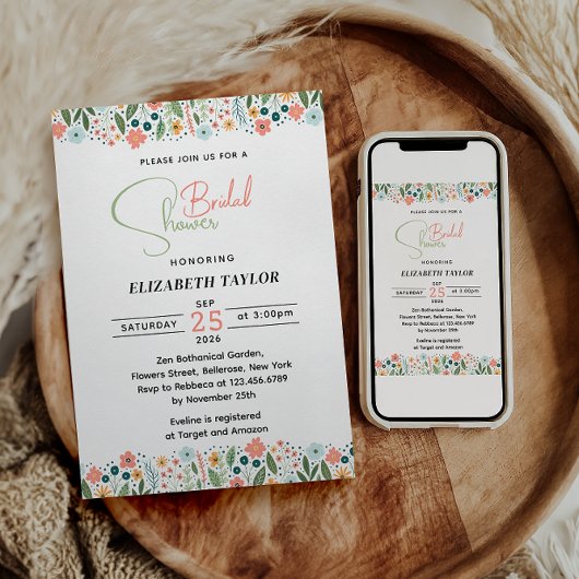かわいいレトロフラワーブライダルシャワー 招待状