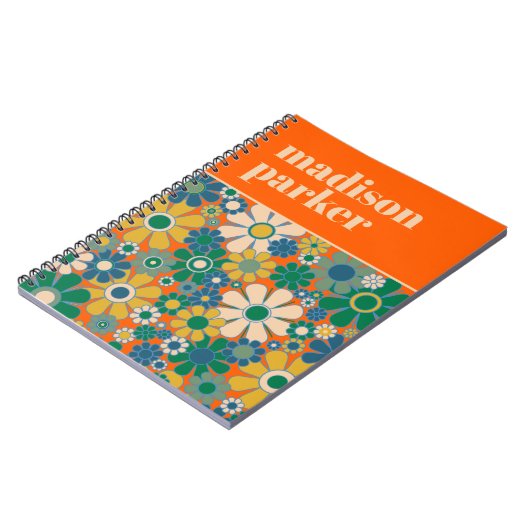 かわいいレトロフラワー パーソナライズされた60年代の美観 ノートブック (左側)