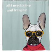 かわいいレトロフランスのレッドブルドッグとネオングラス シャワーカーテン (正面)