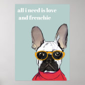 かわいいレトロフランスのレッドブルドッグとネオングラス ポスター (正面)