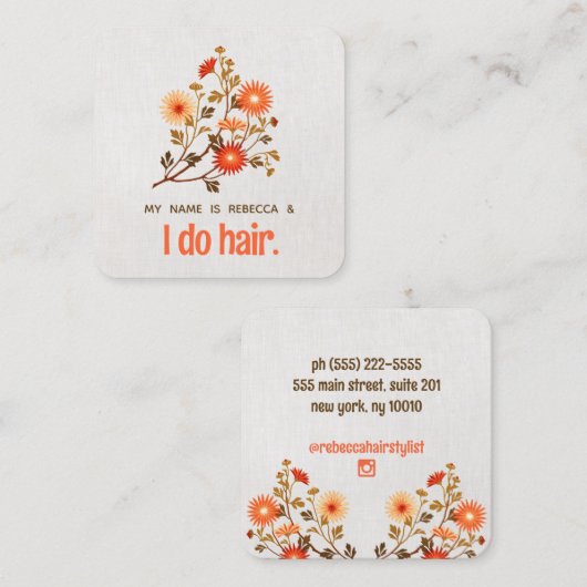 かわいいレトロフローラオレンジ色の野花 スクエア名刺 (正面/裏面)