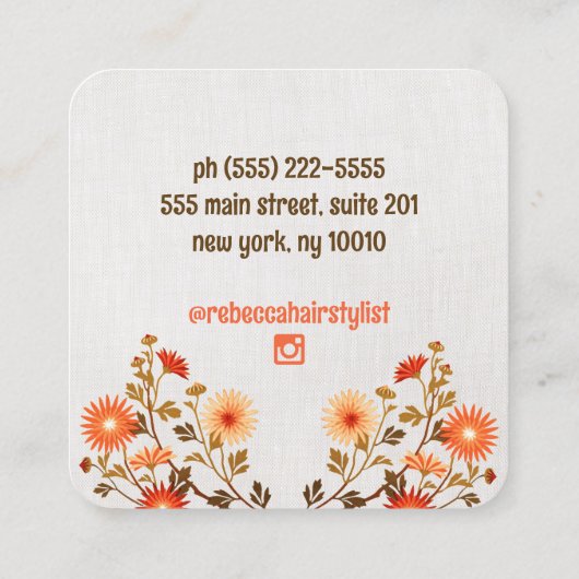 かわいいレトロフローラオレンジ色の野花 スクエア名刺 (裏面)