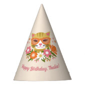 かわいいレトロフローラキャットガールズ誕生日 パーティーハット (正面)