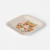 かわいいレトロフローラキャットガールズ誕生日 ペーパープレート (傾斜あり)