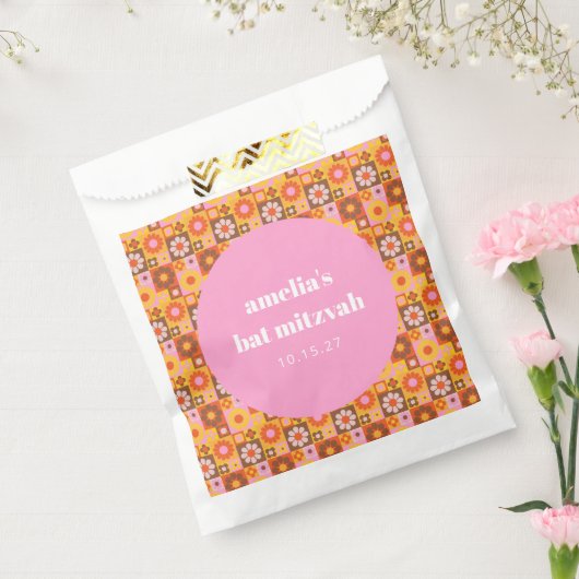 かわいいレトロフローラピンクオレンジバルミツワーカスタム フェイバーバッグ (封をした状態)