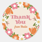 かわいいレトロフローラフレームありがとうありがとう ラウンドシール (正面)