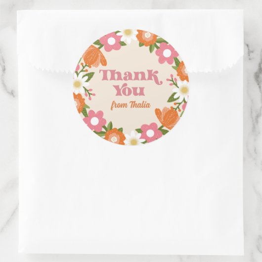 かわいいレトロフローラフレームありがとうありがとう ラウンドシール (バッグ)