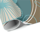 かわいいレトロフローラベクター、アクアティール(緑がかった色)ブラウン ラッピングペーパー (ロールコーナー)