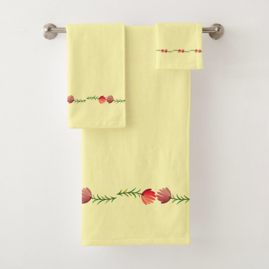 かわいいレトロフローラライトマスタード背景おばあちゃん バスタオルセット (インサイチュ)