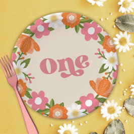 かわいいレトロフローラワン |ベビーの最初の誕生日 ペーパープレート