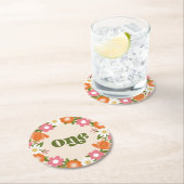 かわいいレトロフローラワン |ベビーの最初の誕生日 ラウンドペーパーコースター (インサイチュ)