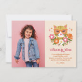 かわいいレトロフローラ猫フォト誕生日 サンキューカード (正面)