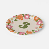 かわいいレトロフローラ3 |女の子の第3誕生日 ペーパープレート (アングル)