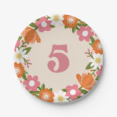 かわいいレトロフローラ5 |ガールズフィフス誕生日 ペーパープレート (正面)