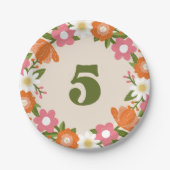 かわいいレトロフローラ5 |ガールズフィフス誕生日 ペーパープレート (正面)