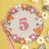 かわいいレトロフローラ5 |ガールズフィフス誕生日 ペーパープレート