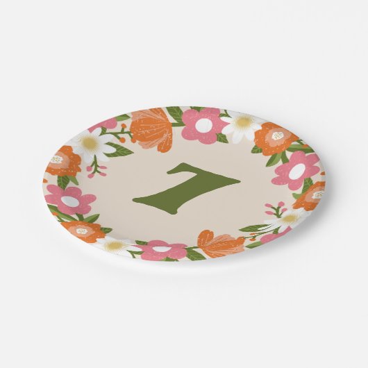 かわいいレトロフローラ7 |ガールズセブン誕生日 ペーパープレート (アングル)