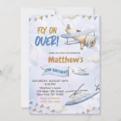 かわいいレトロブルーの飛行機が2歳を超える誕生日に飛ぶ|過去記事 招待状 (正面)