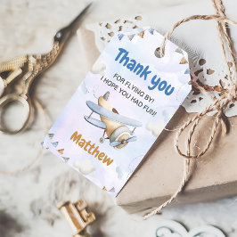 かわいいレトロブルー飛行機1歳の誕生日 ギフトタグ