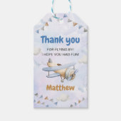 かわいいレトロブルー飛行機1歳の誕生日 ギフトタグ (正面)