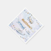 かわいいレトロブルー飛行機1歳の誕生日 スタンダードカクテルナプキン (角)
