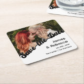 かわいいレトロボホミニマル予測できな文字&写真 スクエアペーパーコースター (アングル)
