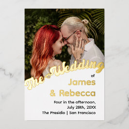 かわいいレトロボホミニマル予測できな文字&写真 箔招待状