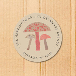 かわいいレトロマッシュルーム茶色差出人住所ラベル ラウンドシール