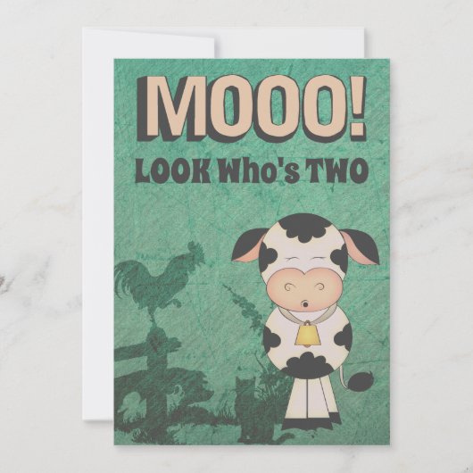 かわいいレトロムー！ルックファーズツーカウファーム誕生日 招待状 (正面)