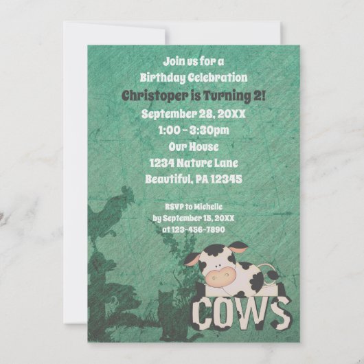 かわいいレトロムー!ルックファーズツーカウファーム誕生日 招待状 (裏面)