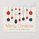 かわいいレトロメリークリスマスレッドブルーオーナメント シーズンポストカード (正面)