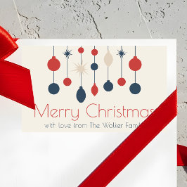 かわいいレトロメリークリスマスレッドブルーオーナメント 長方形シール