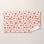 かわいいレトロモダンの花ポップ・アートのピンクと焼けたオレンジ バスタオルセット (ハンドタオル)