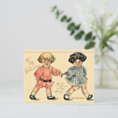 かわいいレトロラブチルドレンイラストレーション シーズンポストカード (スタンド正面)