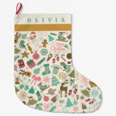 かわいいレトロルックドードル ラージクリスマスストッキング (正面)
