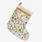 かわいいレトロルックドードル ラージクリスマスストッキング (正面 (吊り時))