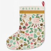 かわいいレトロルックドードル ラージクリスマスストッキング (裏面)