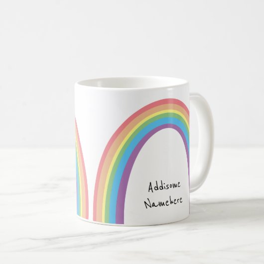 かわいいレトロレインボーおもしろいあなたの名前を追加 コーヒーマグカップ (正面右)