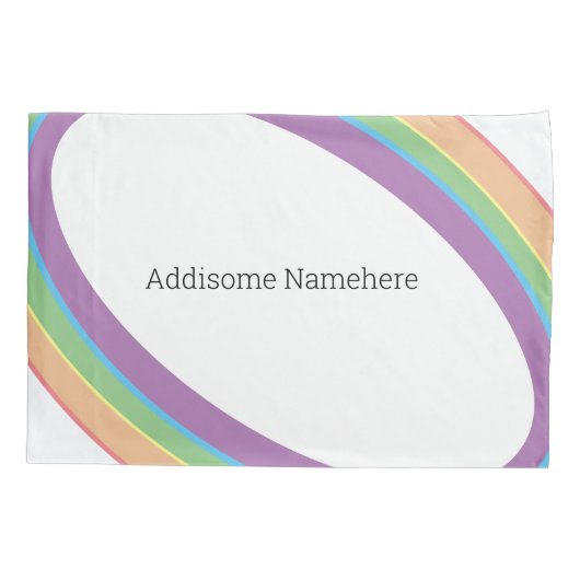 かわいいレトロレインボーおもしろいあなたの名前を追加 枕カバー (裏面)