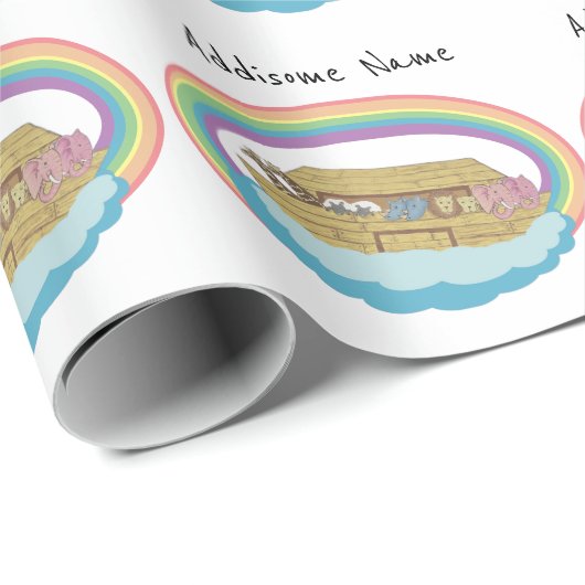 かわいいレトロレインボーノアのアーク名を追加 ラッピングペーパー (ロールコーナー)