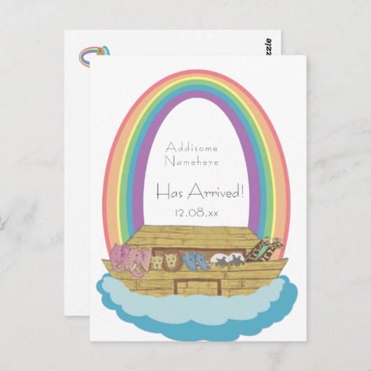 かわいいレトロレインボーノアアークベビー誕生アナウンサーP ポストカード (正面/裏面)