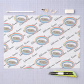 かわいいレトロレインボーノアズアークオンホワイト 薄葉紙 (クラフト)